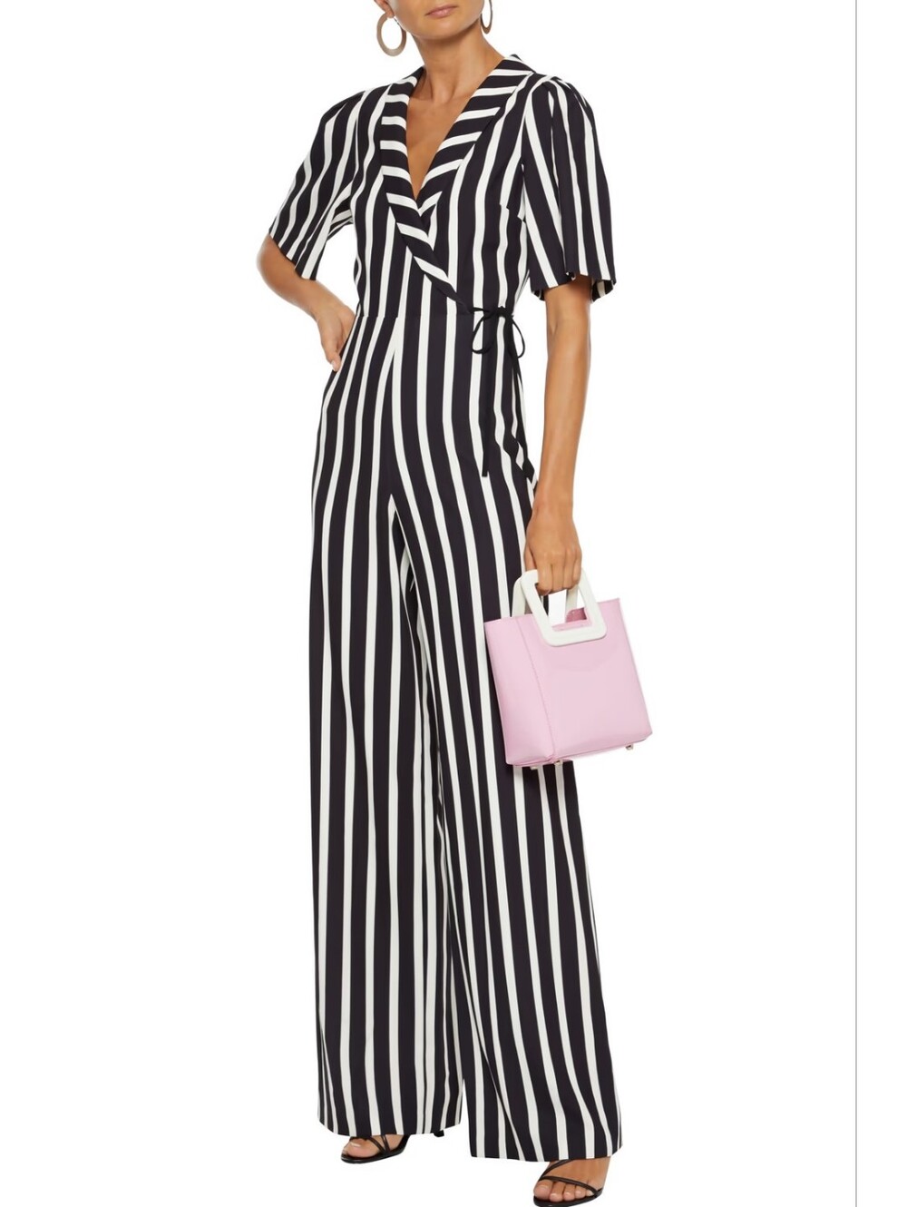 Alice & Oliva Luana wrap-effect Stripe Crepe Wide-leg Jumpsuit Size 0